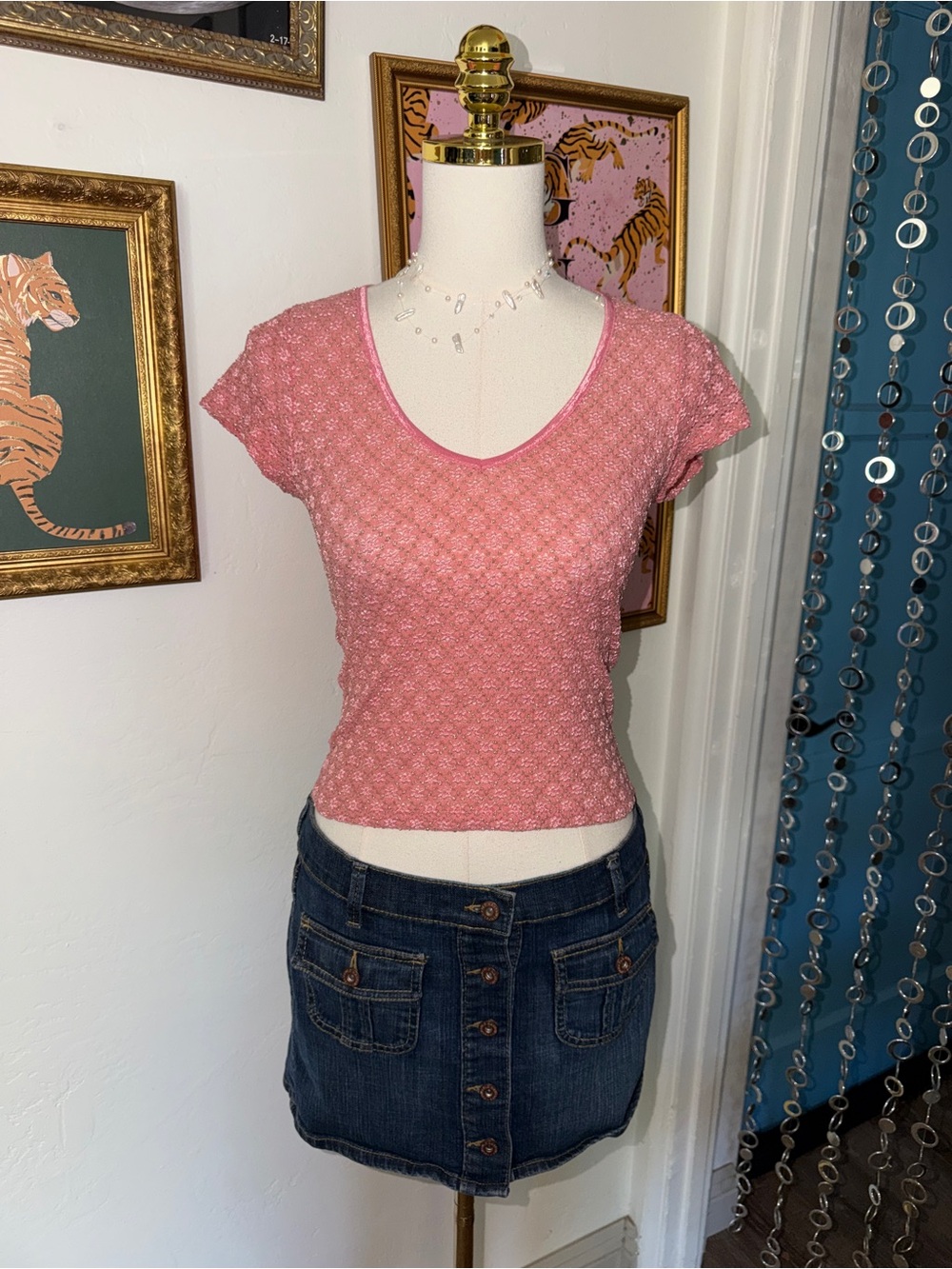 Vintage Y2K Women's Pink Short-Sleeve Knit Top